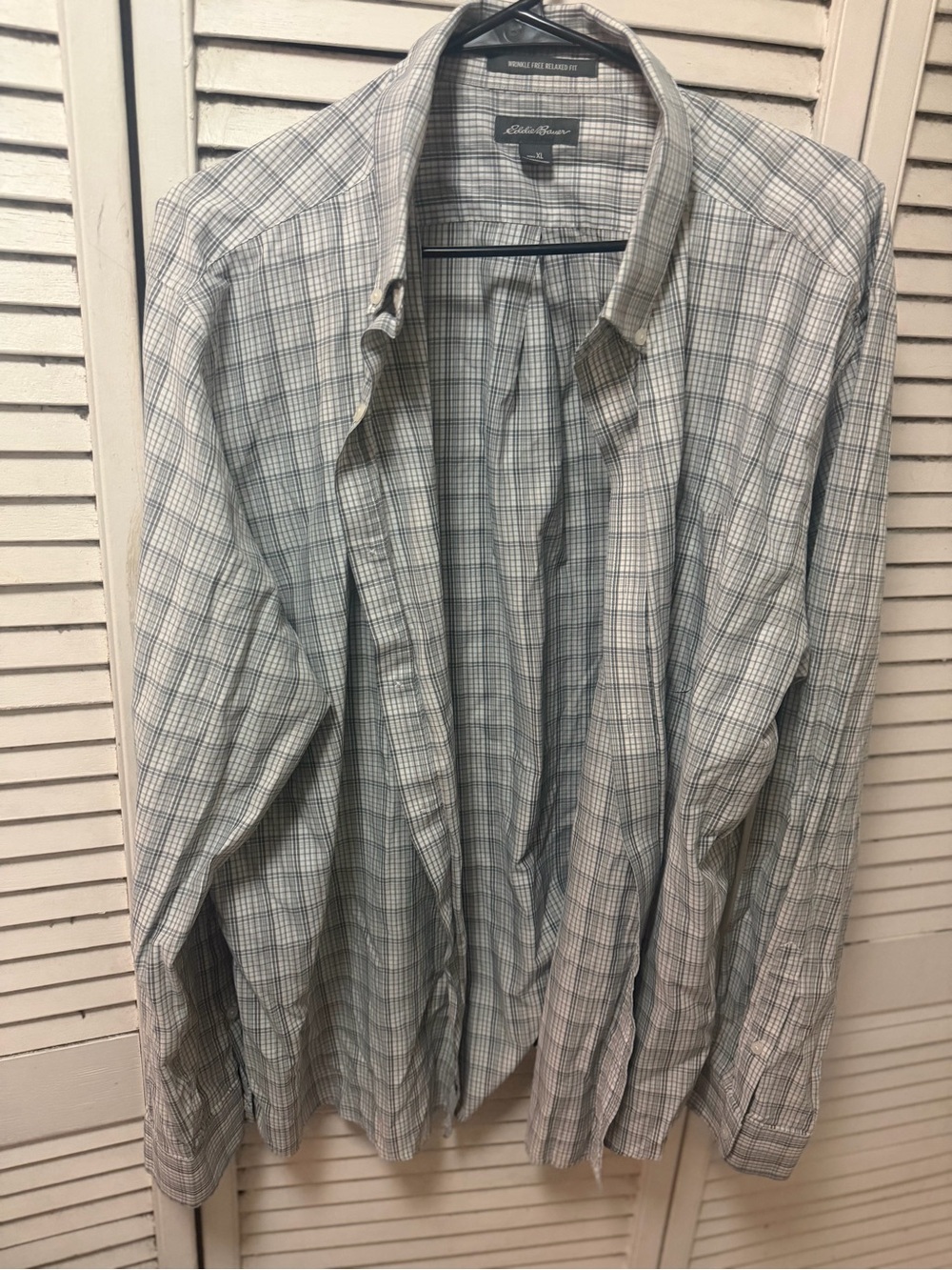 Eddie Bauer Men's Plaid Button-Up Shirt in Light Green and Gray